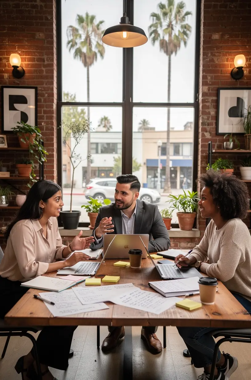 Close-up of a laptop screen displaying a blog post about current trends in California’s urban development.